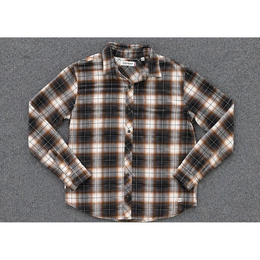 BKE Departwest Mens Plaid Flannel Button Down Shirt Brown Black White Size M